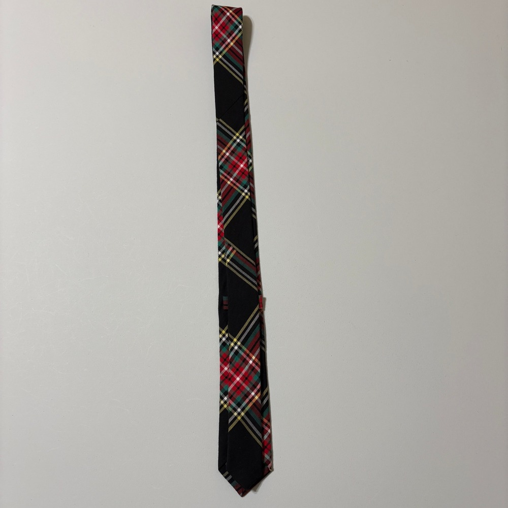Crewcuts Boys Tartan Plaid Necktie Size 2-7 Black Red Preppy Holiday School Tie - Picture 5 of 9